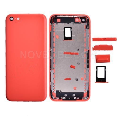Back Cover Housing with Camera Lens ,Power, Vibration Silence and Volume Buttons and Sim Tray for iPhone 5C-RED