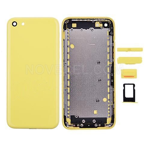 Back Cover Housing with Camera Lens ,Power, Vibration Silence and Volume Buttons and Sim Tray for iPhone 5C-Yellow
